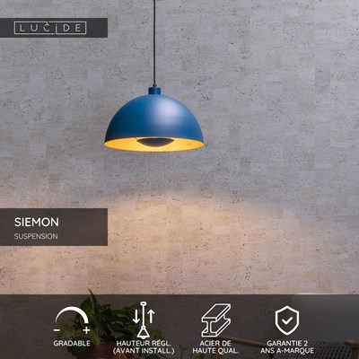 Lucide SIEMON - Suspension - Ø 40 cm - 1xE27 - Bleu
